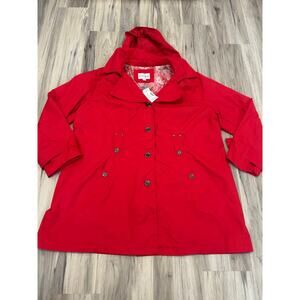 NWT Fashion Bug Women's 2XL Red Hooded Rain Trench Coat Large Vintage